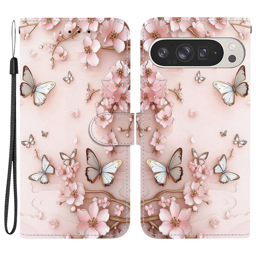 For Google Pixel 9 Pro XL Wallet Case Pattern Printing Leather Stand Phone Cover with Strap