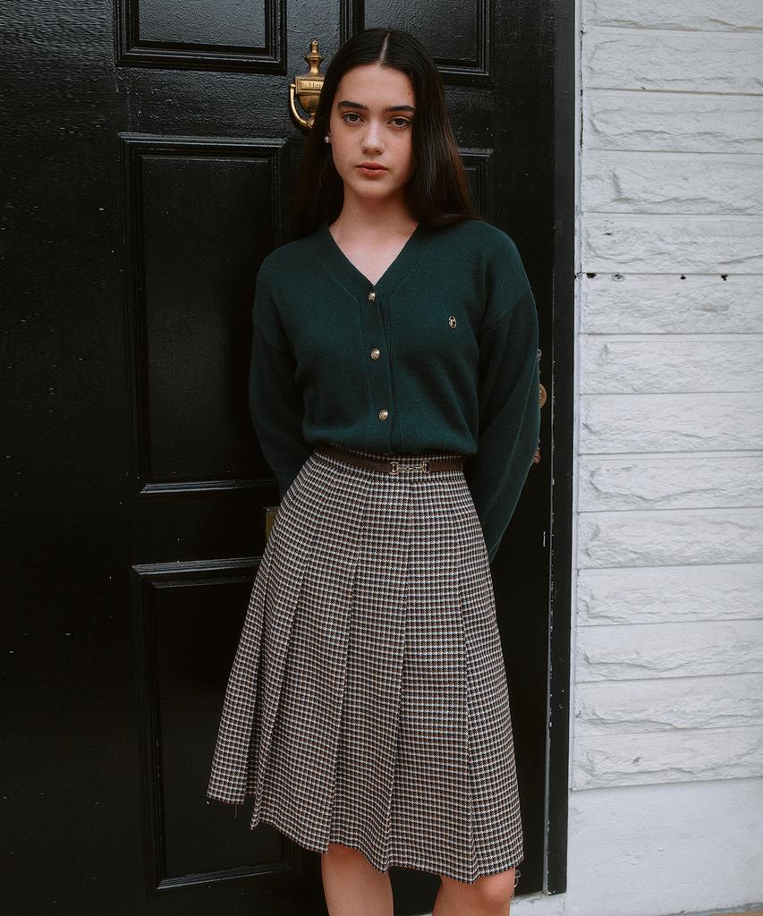 Lora Lora Wool Blended Buckle Pleats Skirt Gray