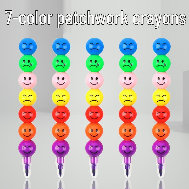 Creative Expression 7-Color Patchwork Crayon - Gourd & Smiley Face Design 7-color Patchwork Crayon