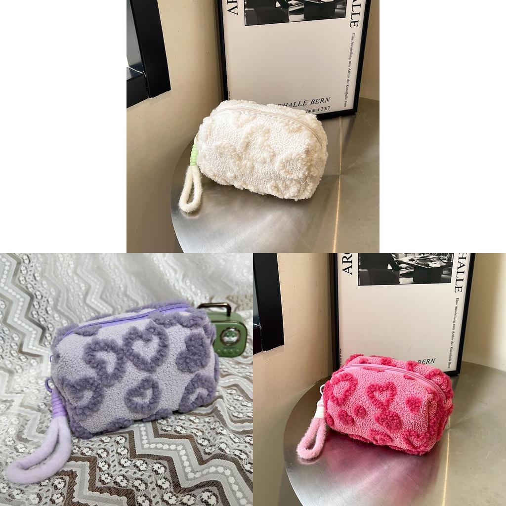 Plush Heartshaped Makeup Bag With Large Capacity For Students And Travel