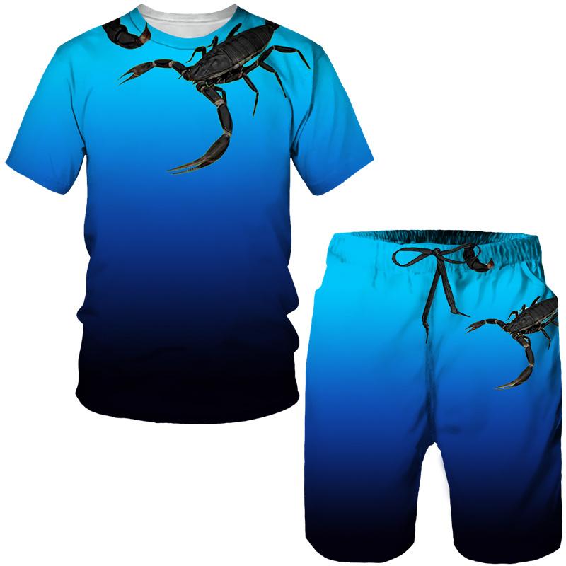 New Scorpion 3D Print T-Shirt and Shorts Set for Men, Sportswear, Fashionable Loose Short Sleeve and Shorts Set