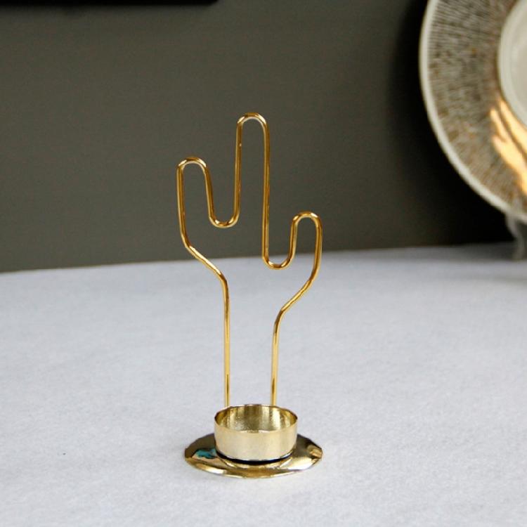 Golden Round Candle Holder Decorative Cactus Shape Iron Candlesticks for Parties