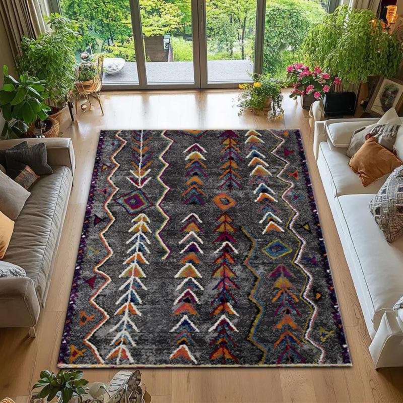 Χαλί Πολύχρωμο με Διχτυωτό Μοτίβο Διαμαντιών σε Στυλ Βίντατζ, Χαλί Μαροκινού Εθνικού Στυλ, Πατάκι Αντιολισθητικό για Σαλόνι, Υπνοδωμάτιο, Παρκρέ, Διακόσμηση Σπιτιού