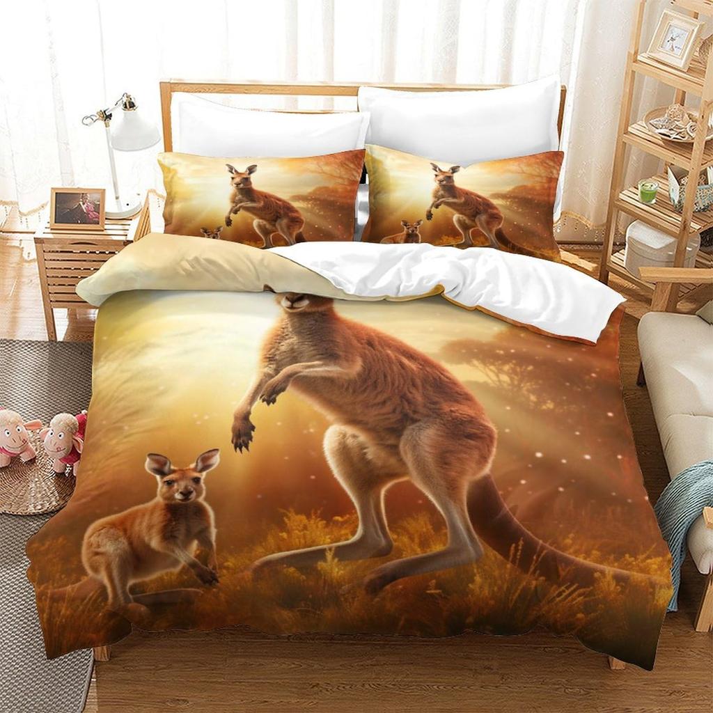 Kangaroo Sada povlečení na přikrývku pro děti Chlapci Dívky Povlaky na přikrývku Queen Lehký Péřový Pokojová dekorace 2 Povlaky na polštáře 1 Povlak na přikrývku Bez přikrývky