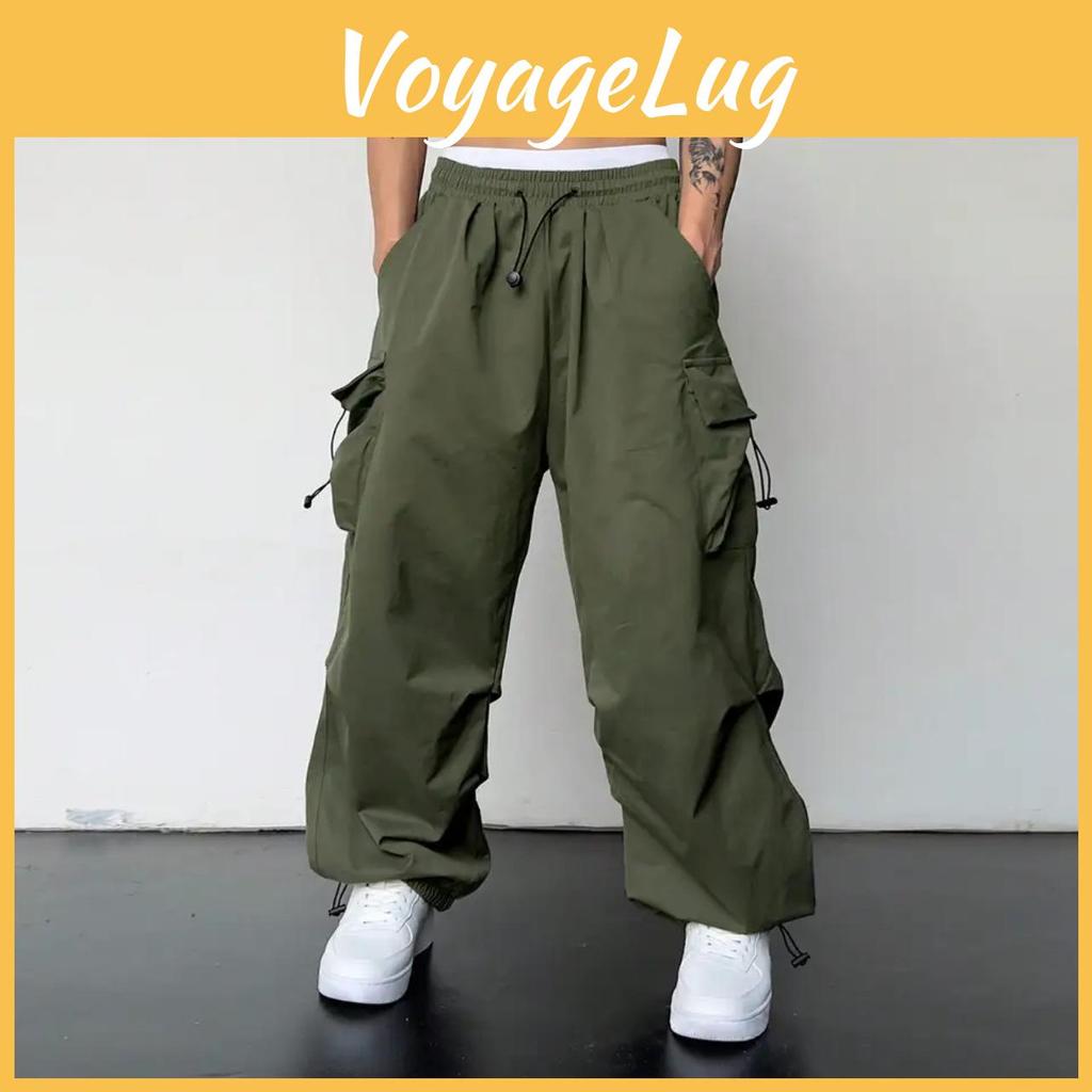 Pants Fashion Cargo Casual Mens Streetwear Classic Man Straight Wideleg Pants Drawstring Workwear Trendy Loose Cargo Trousers