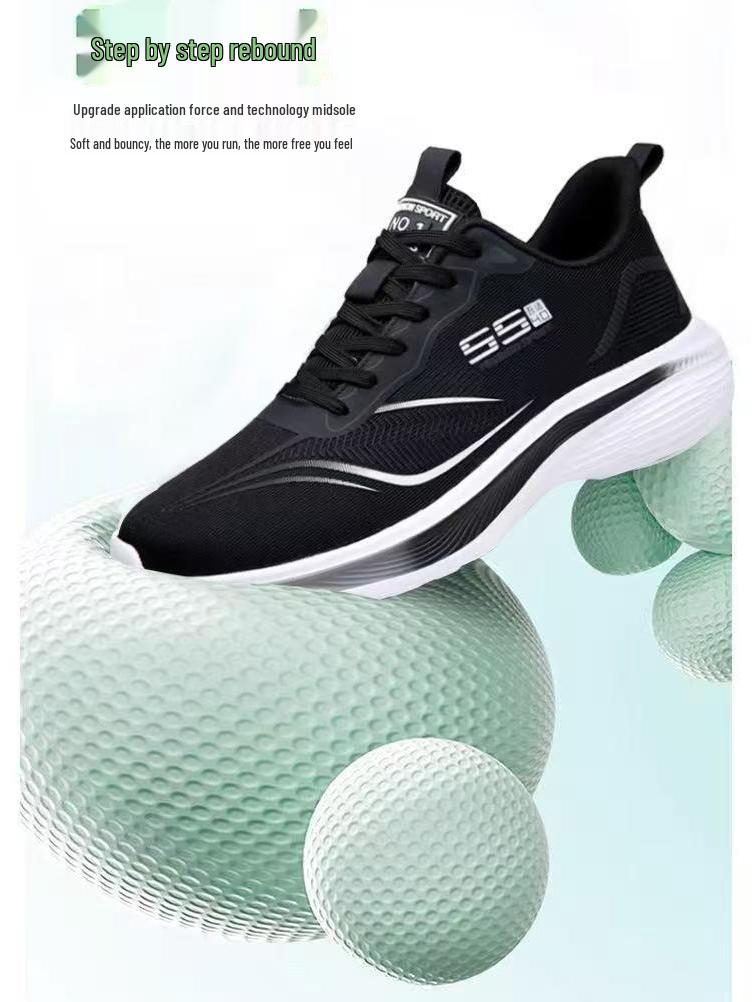 Men's Plus Size 45 Mesh Leather Running Shoes - Lightweight, Casual, Spring/Autumn Dad Sneakers