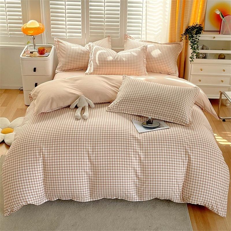 Ins Style Korean Bedding Set Breathable 3/4pcs Bed Sheets Set Quilt Covers Solid Duvet Covers for Home School Fundas Nórdicas