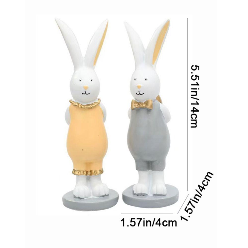 2pcs Gold Color Egg Animal Model Ornaments Hand-painted Easter Rabbit Figurine  Bedroom