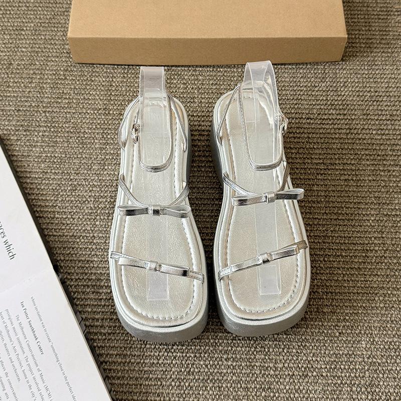 Silver Sandals Women's 2025 New Summer Wear Exquisite Roman Straps Thick Sole Heightening French Style Skirt Fashion