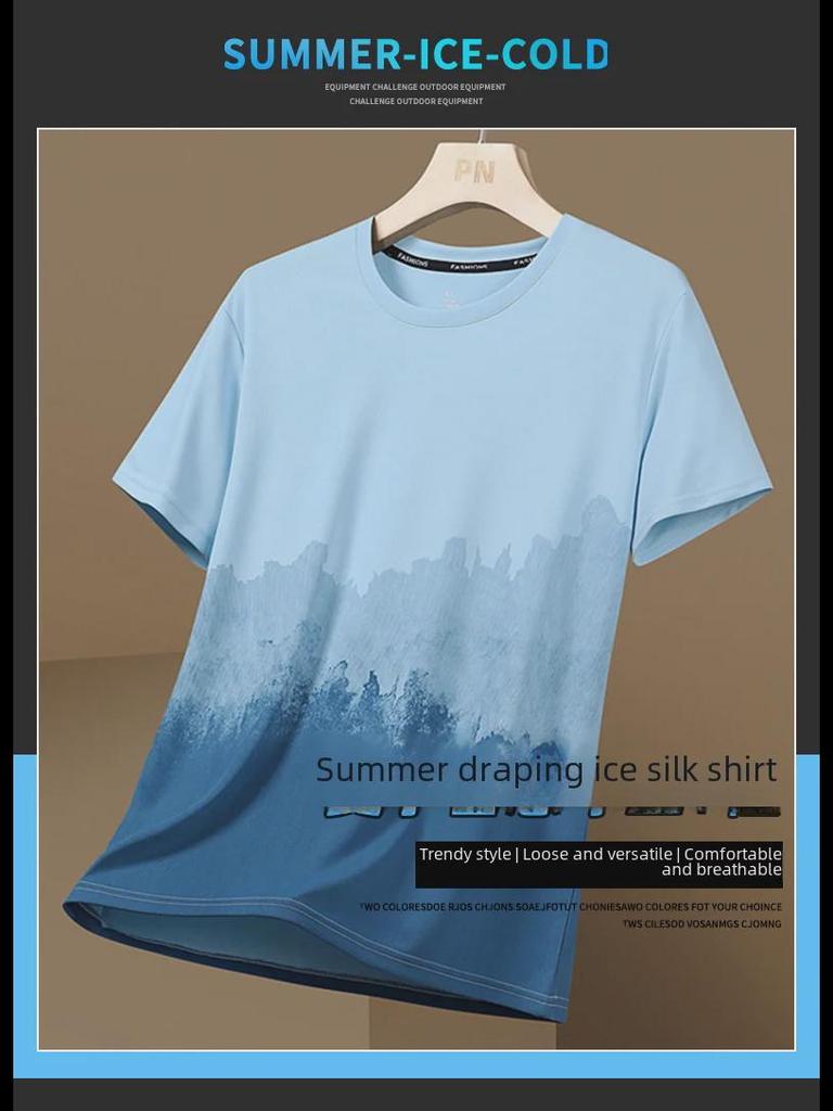 Men's Gradient Quick-Dry Ice Silk Mesh T-Shirt, Short-Sleeved, Breathable Summer 2023 Trend.