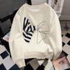 Autumn 2025 Sweet Striped Bow Sweatshirt for Women