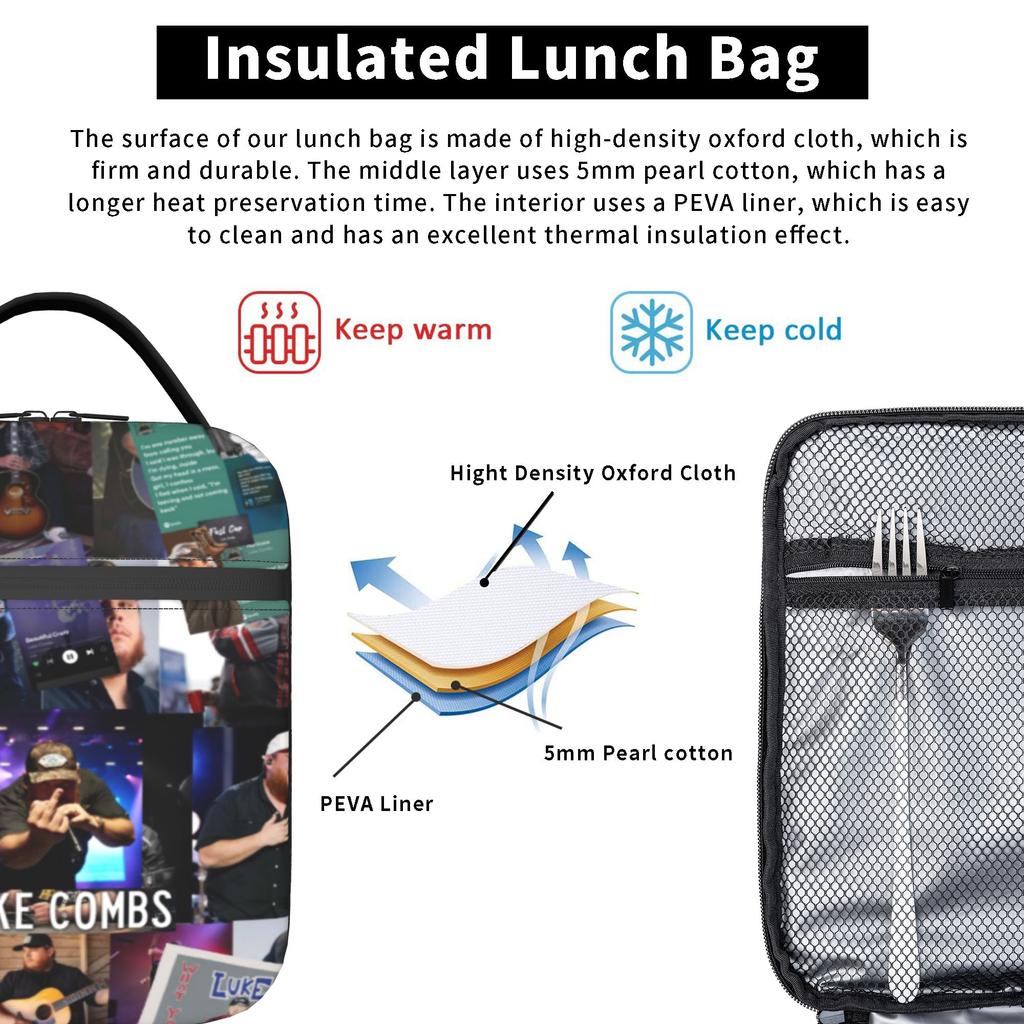 Lukes Combs Tour 2026 Thermal Insulated Lunch Bags for Picnic Portable Food Container Bags Men Women Thermal Cooler Lunch Boxes