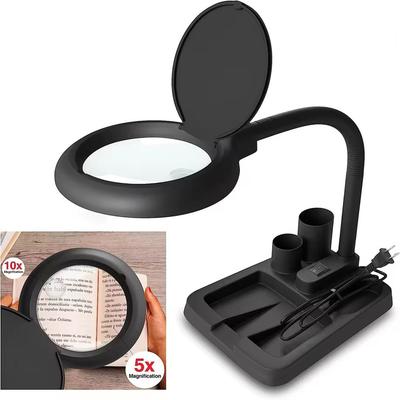 5X 10X Magnifier with 40 LED Lights, High Vision Illuminated Magnifier Lamp, Desk Lamp for Reading and Closing Work