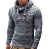Men High Collar Long Sleeve Sweater Casual Solid Color Pullover Sweaters Slim Fit Hooded Sweaters