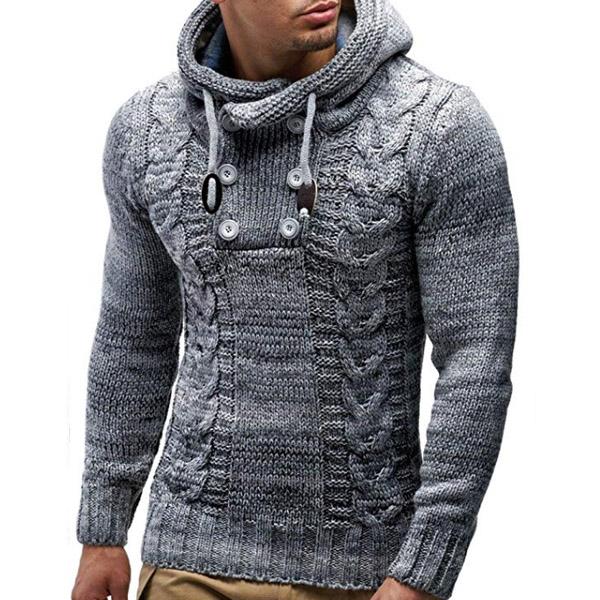 Men High Collar Long Sleeve Sweater Casual Solid Color Pullover Sweaters Slim Fit Hooded Sweaters