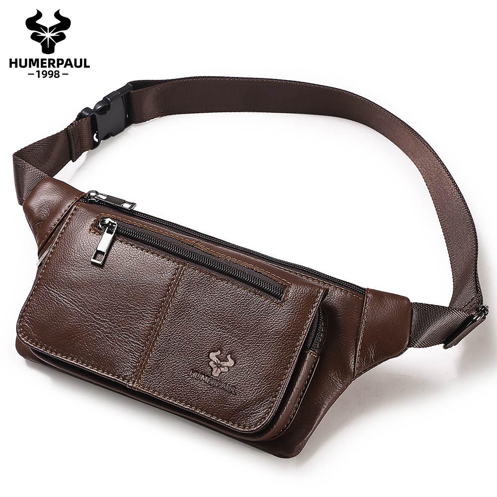

HUMERPAUL Men leather waist bag, first layer cowhide messenger bag lightweight large-capacity waist bag shoulder bag multi-compartment chest bag