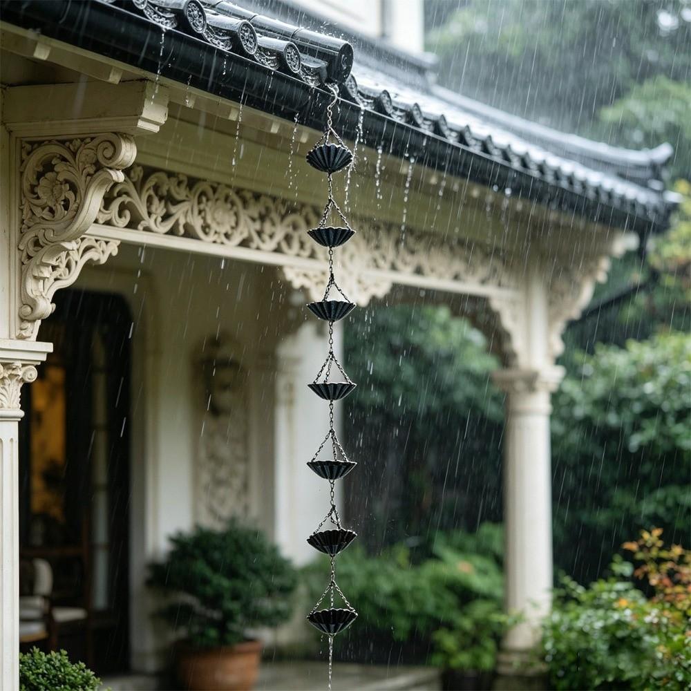 Japanese Style Metal Flowers Rain Chain 7 Cups Eaves Water Drainage Chain Rain Catcher  Villa