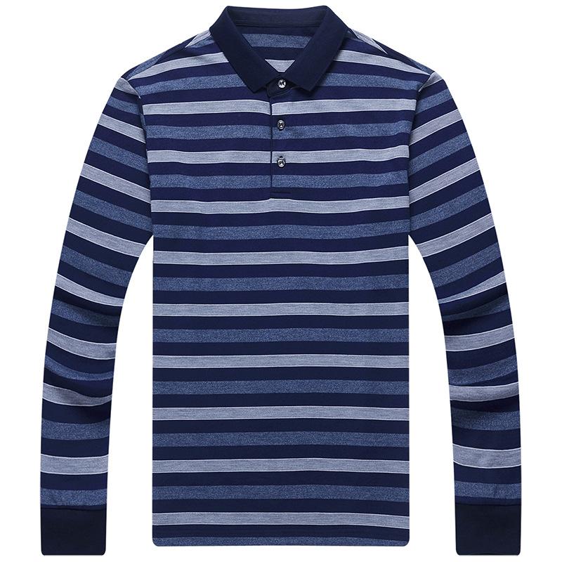 Spring and Autumn New Men's Long-sleeved T-shirt Middle-aged Lapel Striped Polo Shirt Men's Base Shirt Top Tide T-shirt