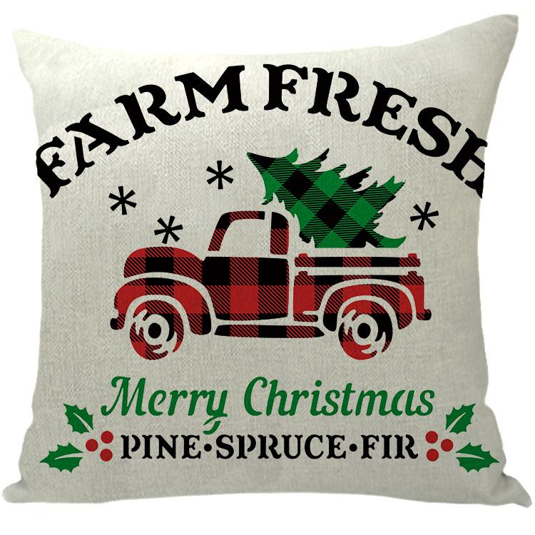 Merry Christmas Pillow Cover Wreath Letter Linen Cushion Case Cover for Christmas Holiday