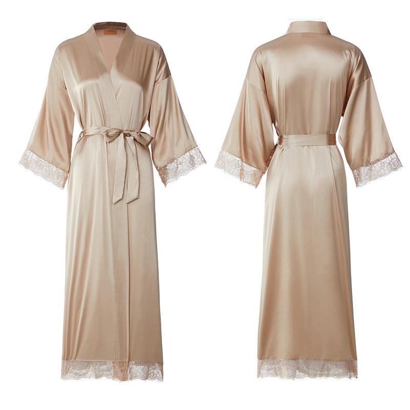 Silk Satin Lace Robes Bridesmaid Bride Wedding Long Bathrobe Womens Robe Lingerie