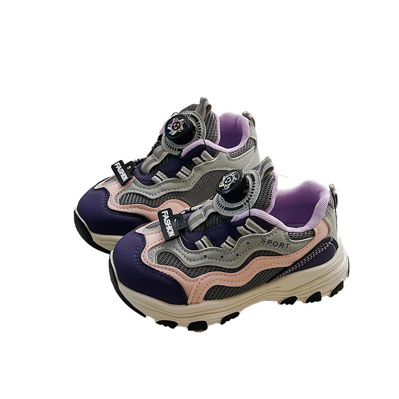 Girls' sneakers rotating button boys' dad shoes 2025 new spring and autumn children's casual shoes breathable running shoes