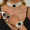 Luxurious Multi-Layer Imitation Pearl Geometric Crystal Full Diamond Colored Pearl Three-Piece Set Of Fashion Exaggerated Accessories
