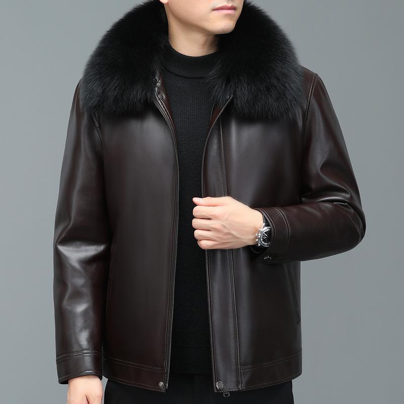 Giacca in pelle da uomo in vera pelle da uomo invernale nuovo collo in pelliccia di volpe fodera rimovibile giacca in pelle di pecora piumino da uomo giacca
