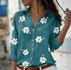 women's Floral Print Turn‑Down Collar Button Down Long Sleeve Loose Casual Blouse Shirt