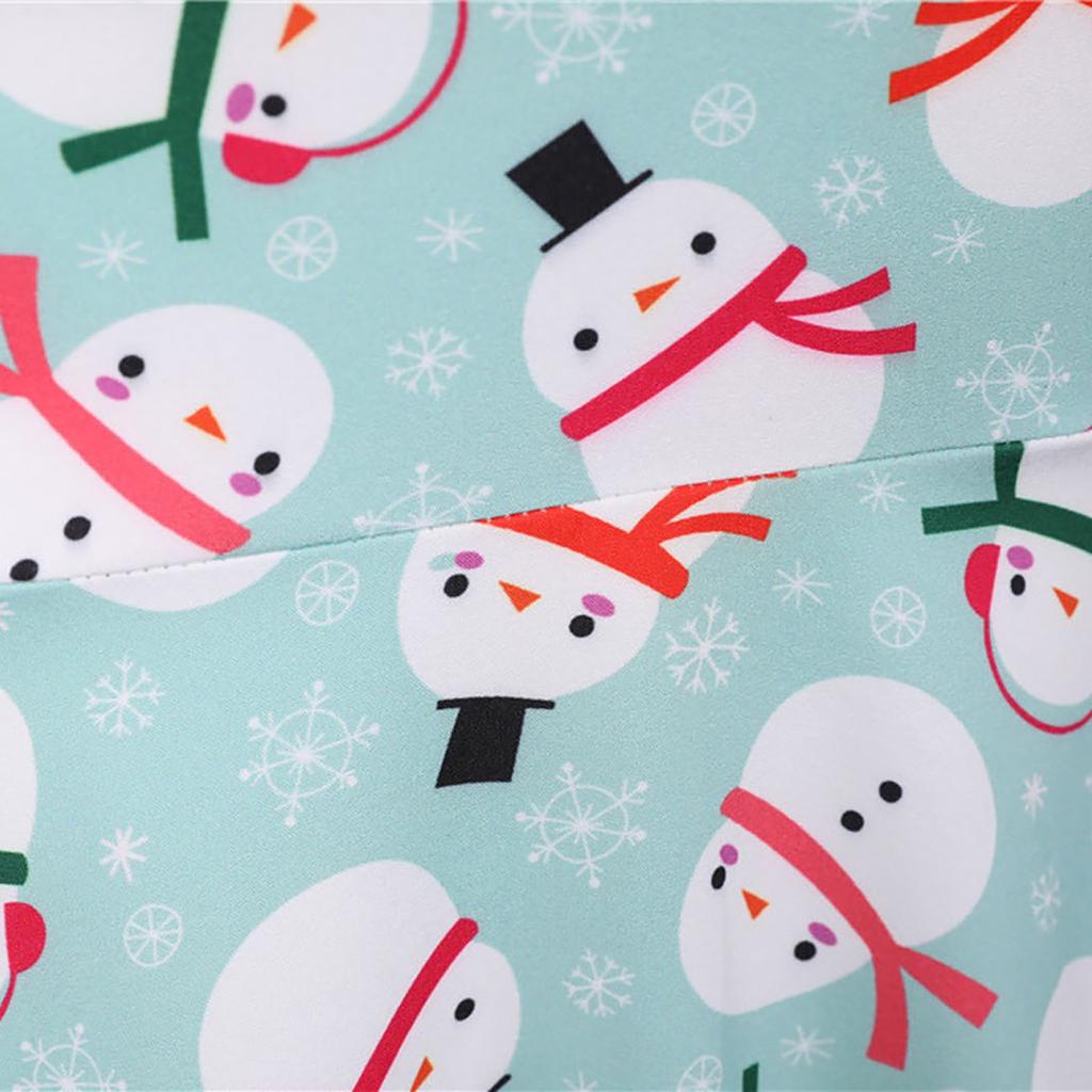 Women's Vintage Style Christmas Dress V Neck Short Sleeve Fit and Flare Midi Dress Holiday Party Swing Dress with Snowman Print