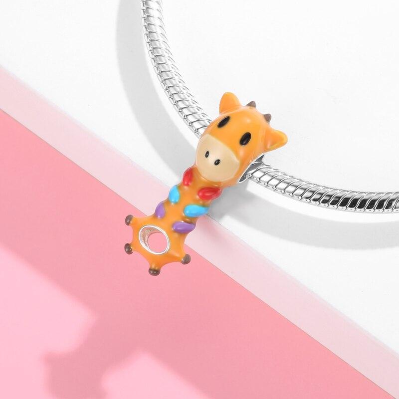 Argent Sterling 925 Série Zoo Mignon Émail Girafe Lion Breloques DIY Adaptées Pendentif Bracelet Pour Femmes Fabrication de Bijoux