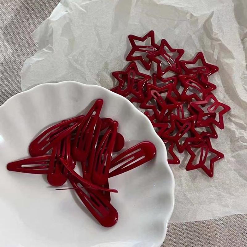 5pcs Red Star Metal Snap Lucky Clip Hair Clips Girls Hairpins Barrettes Hair Jewelry Hairpin Headwear Party
