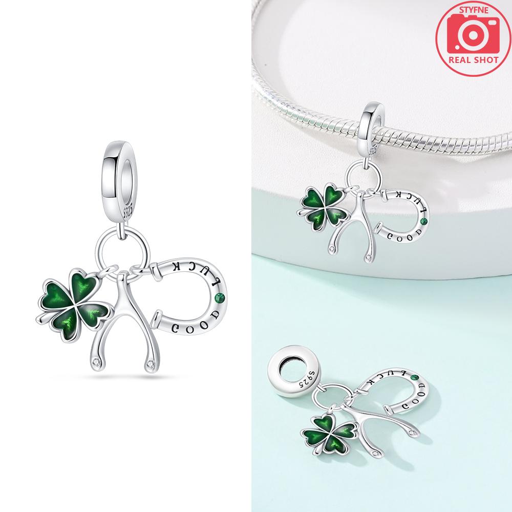 Green Color Four-Leaf Clover Avocado Copper Cactus Green Series Charms Beads Fit 3Mm Original Bracelet Diy Jewelry Gift