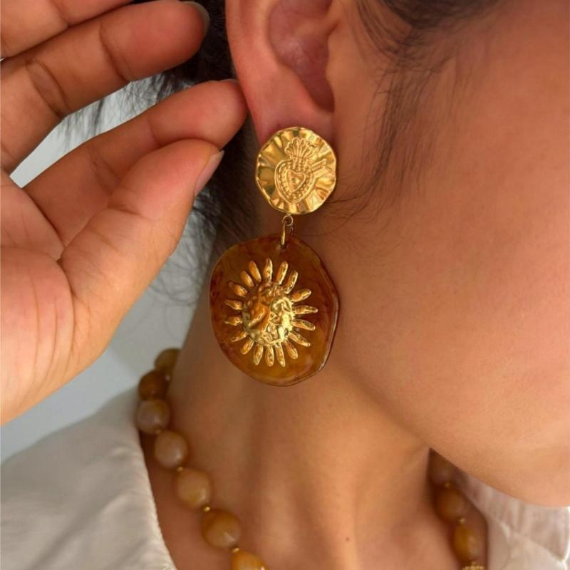 Retro Floral Drop Earrings Sturdy Stainless Steel With Sturdy Acrylic Petal Comfortable Everyday Jewelry