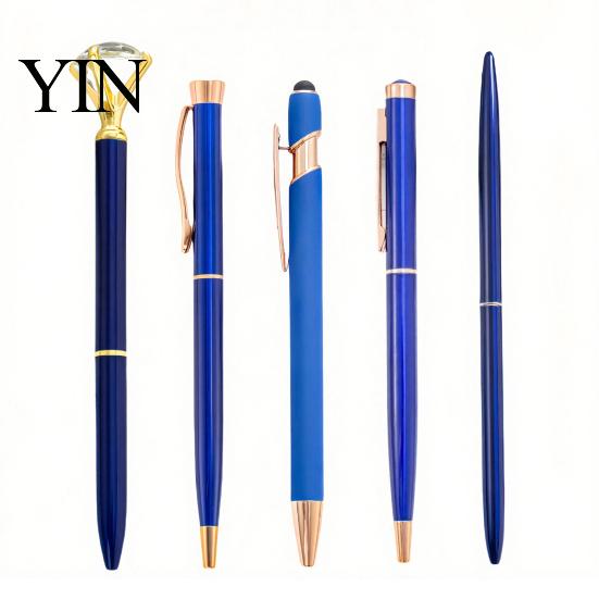 Refillable Metal Ink Pen 5PCS Diamond Ballpoint Pens, with Sparkling Rhinestone Decor, Smooth Press Mechanism Writing Pen, for Kids Adults Stationery