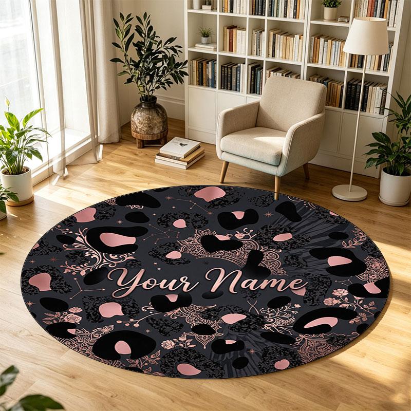 Fiori floreali (990) Tappeto Circolare in Velluto di Cristallo Personalizzabile con Nome e Testo Tappeto Morbido Rotondo per Pavimento per Decorazione Soggiorno Camera da Letto