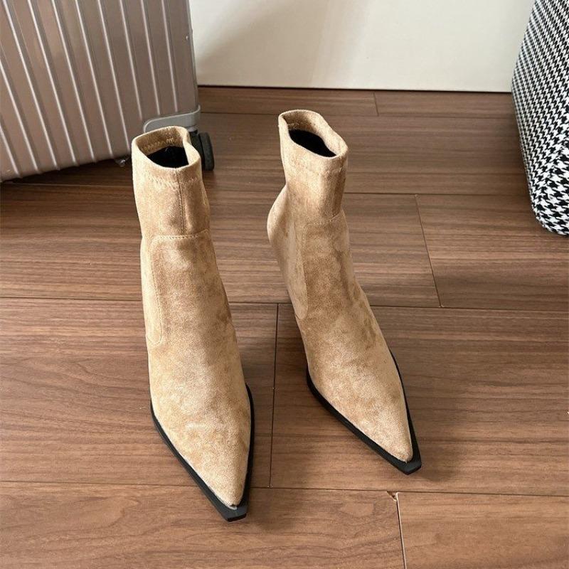 

Fashion Winter Women Stretch Cloth Ankle Boots Sexy Pointed Toe Short Booties Shoes Fashion Partys High Heel Socks 37 хакі