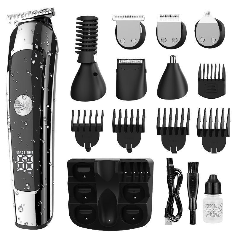 High-Power Silent Electric Hair Clipper: Multifunctional, Water-Washable, Digital Display, Ideal for Home & Salon.
