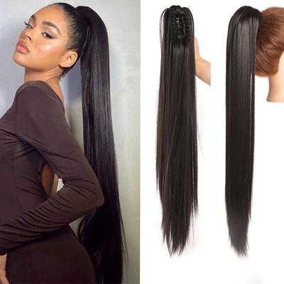 Large Grip Long Straight Ponytail Female Wig Heat-resistant Synthetic Fiber Wig Grip Ponytail Wig Suitable for Daily Use