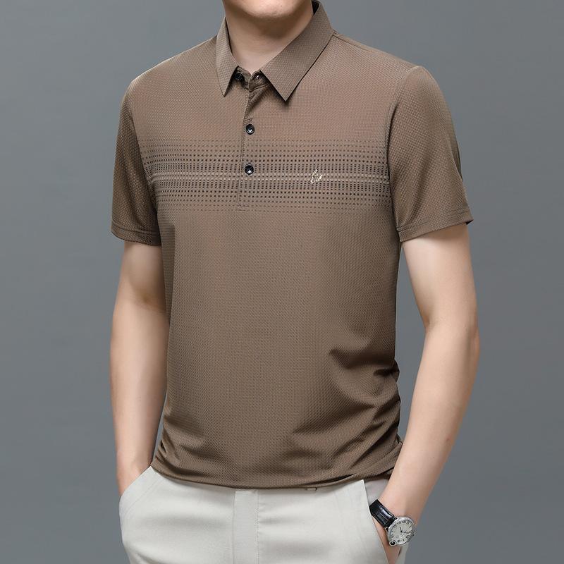 Short Sleeve Ice Silk Polo Shirt Medium Loose Casual Men'S Lapel T-Shirt Bottom Shirt