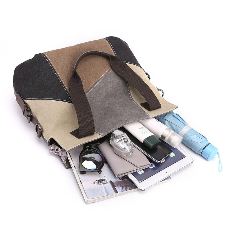 Women's Contrast Canvas Tote Bag Female Large Capacity Contrast Stitching Bag Shoulder Handbag
