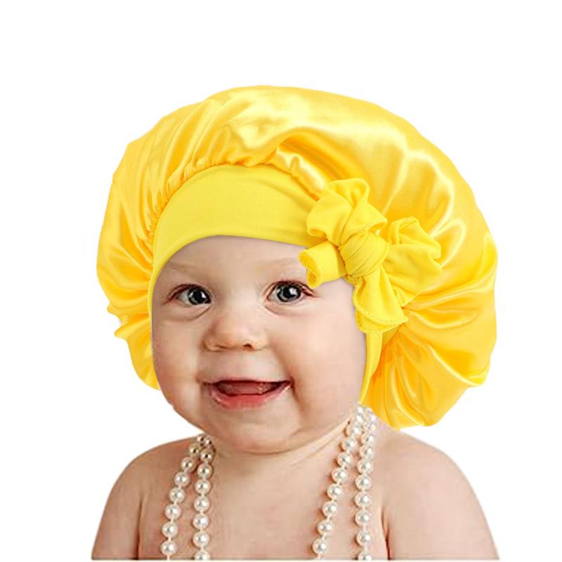 European and American popular wide-sided elastic streamer nightcap, children's bow solid color round hat home hat JDKB-21B