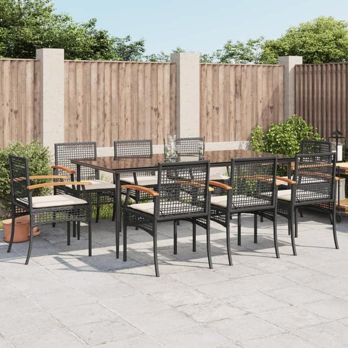 VidaXL Ensemble à Manger de Jardin avec Coussins 9 pcs, Table et Chaise de Terrasse, Meubles de Patio, Mobilier d'Extérieur, 3213602