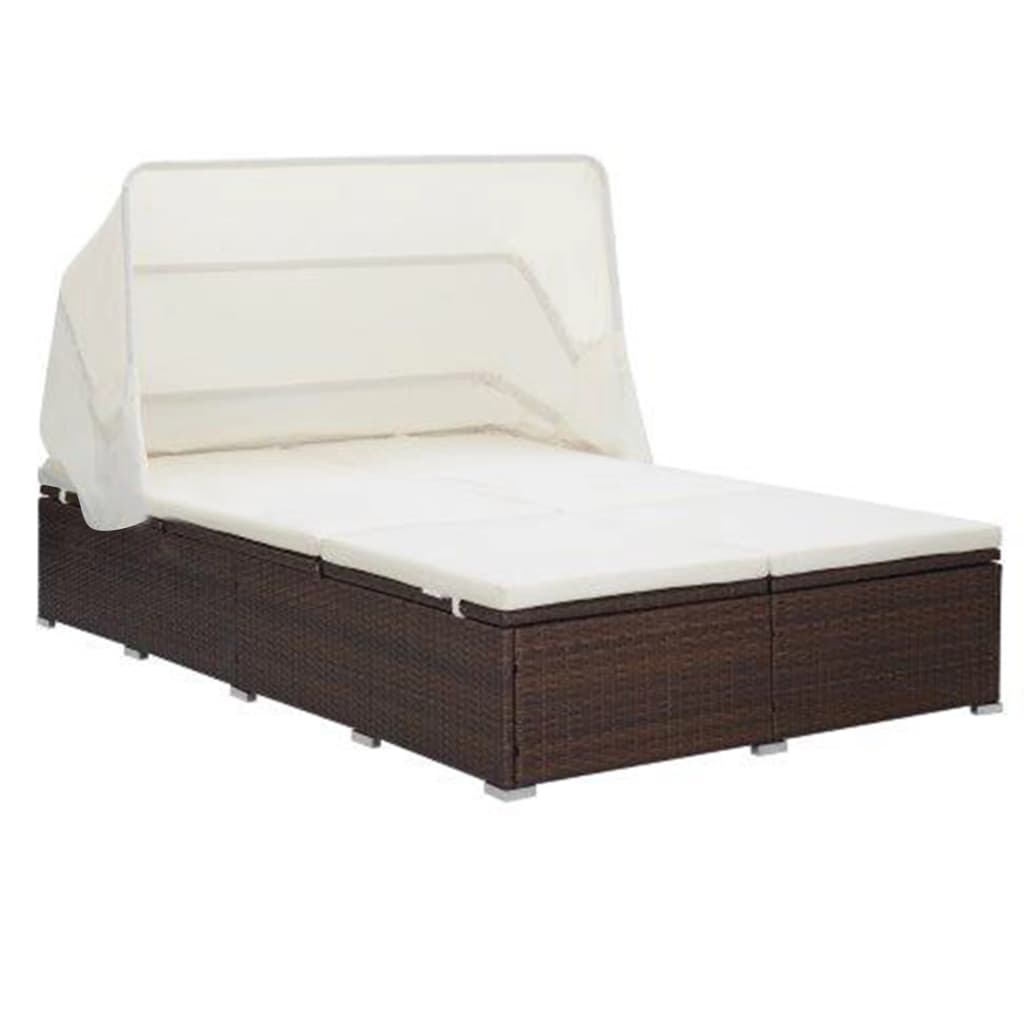 2 Person Sun Lounger with Cushion Poly Rattan Brown