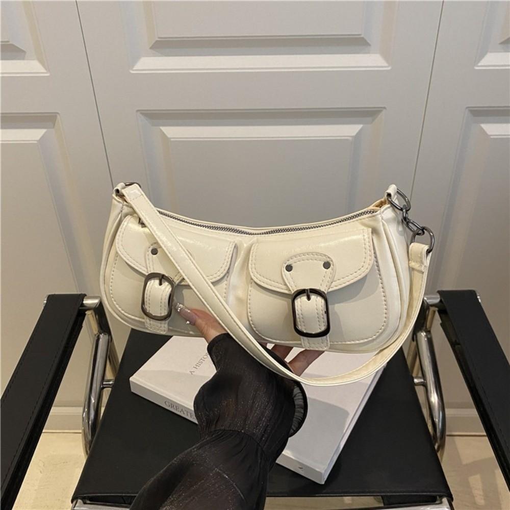 Y2k Pu Leather Shoulder Bag Vintage Zipper Handbag Fashion Women's Armpit Bag  Commuting
