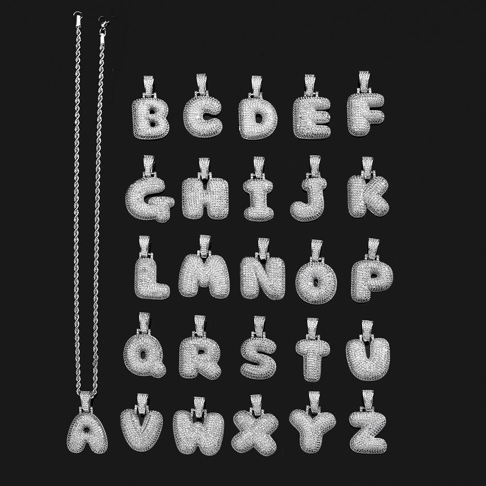 Hot Selling European and American Hip-hop Necklace with 26 English Letter Pendants, Men's and Women's Trendy Zircon Necklace