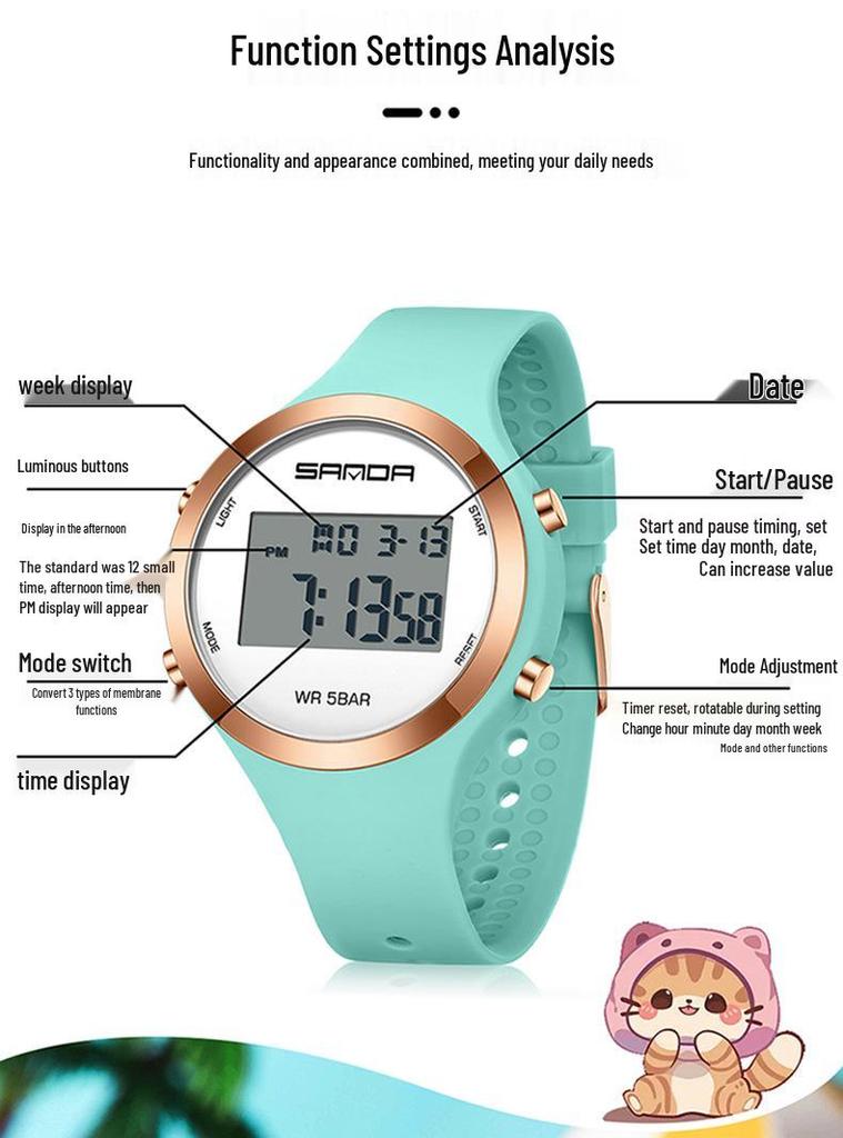Sanda Colorful Multi-Function Waterproof Sports Watch for Men & Women