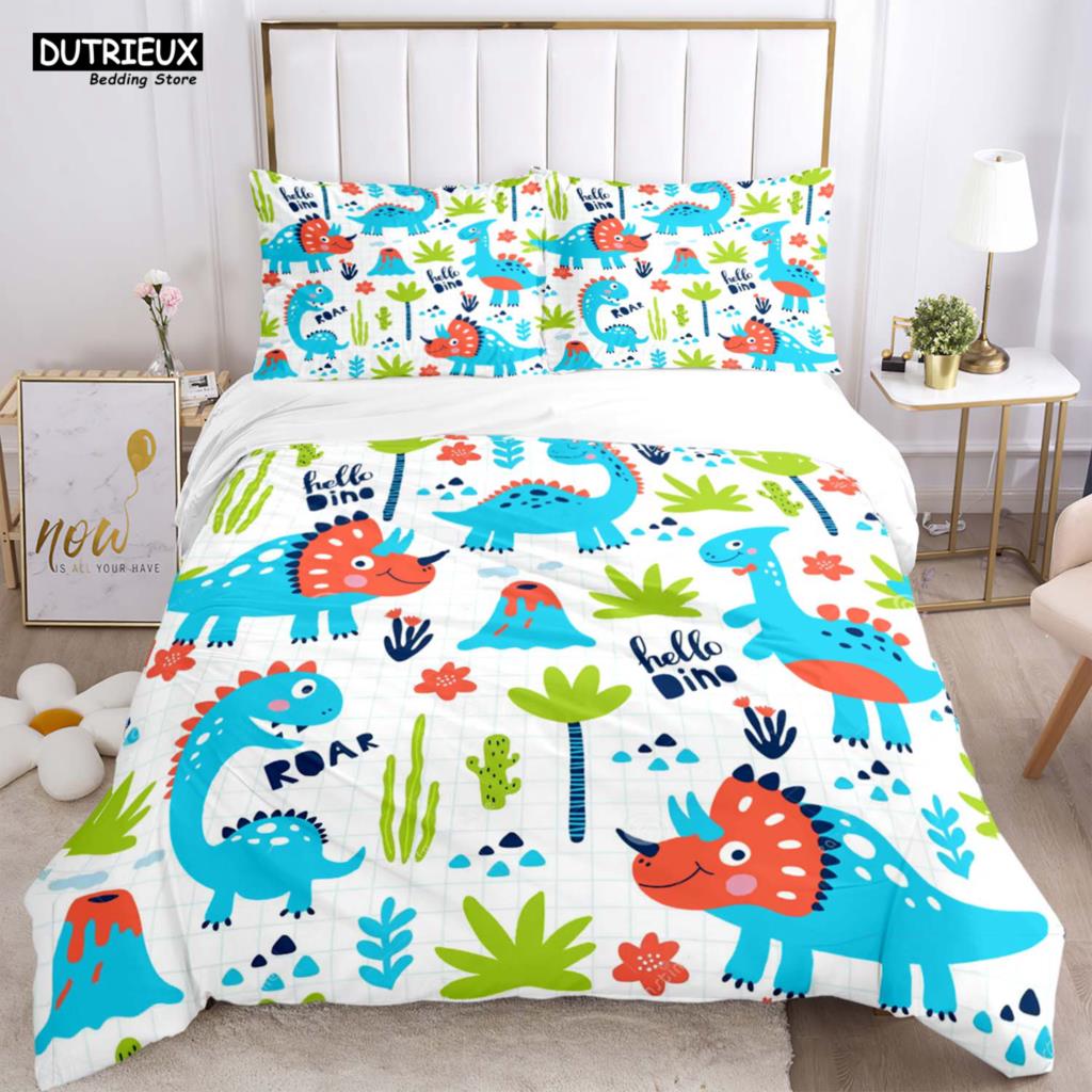Cute Little Dinosaur Covered With Printed Bedding Cute Style Bedding Set Luxury Customized For Children Queen Bedding Set