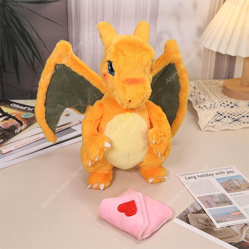 Kawaii Charizard Plush Love Letter Fire Dragon Yellow Limited Edition Stuffed Plush Animal Toys  Cartoon Game Figure Toys