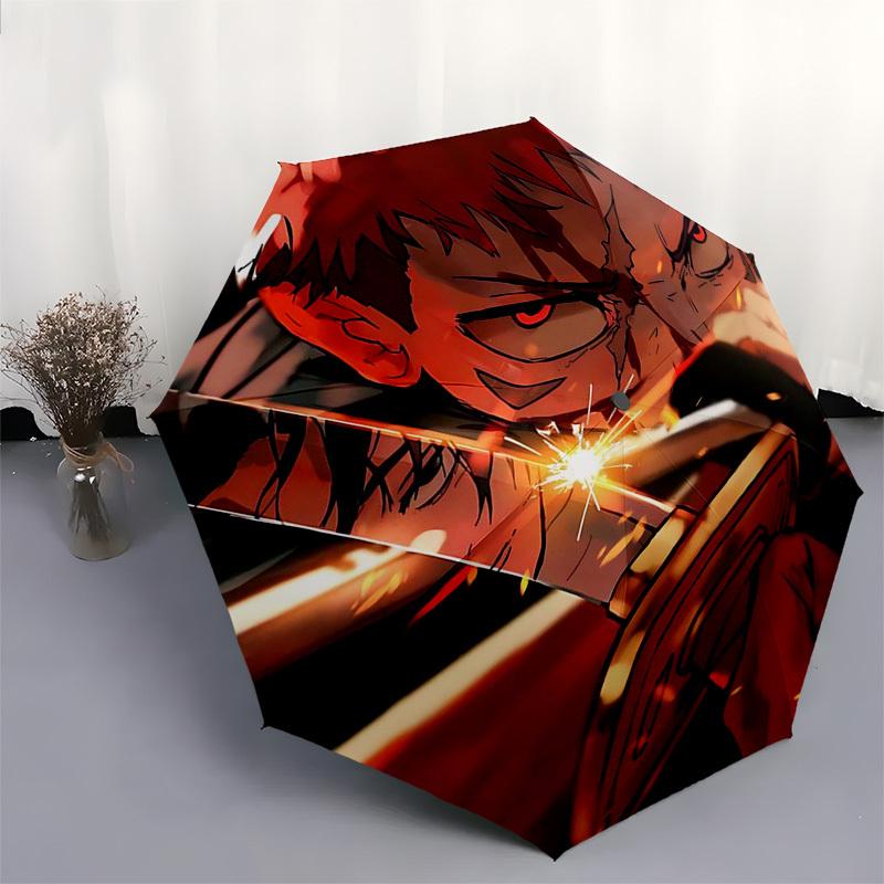 1pc Kamado Tanjiro's Demon Slayer Sword Automatic Opening Closing Umbrella with Portable Tri-Fold Design, 8-Bone Iron Frame, Outdoor, Perfect Gift for