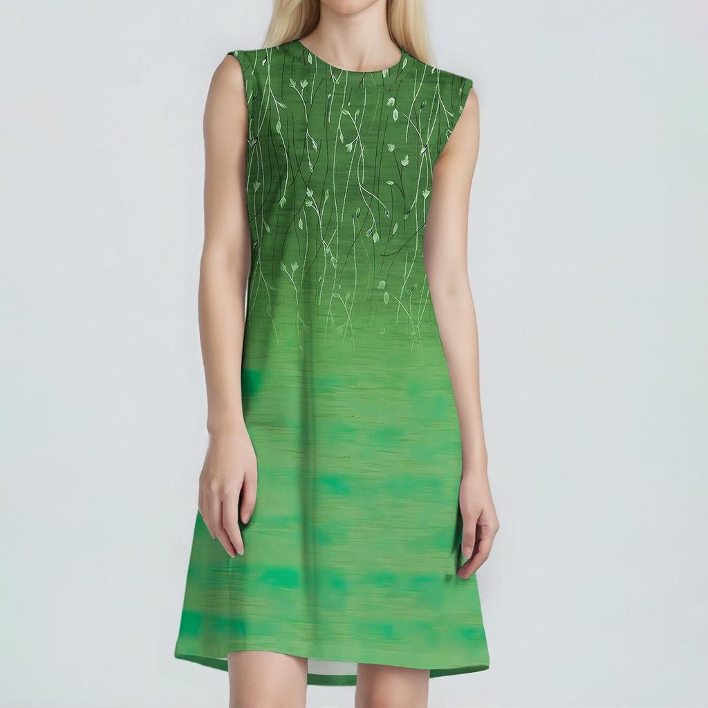 Women's Fashion Casual Print Round Neck Sleeveless Short Dress